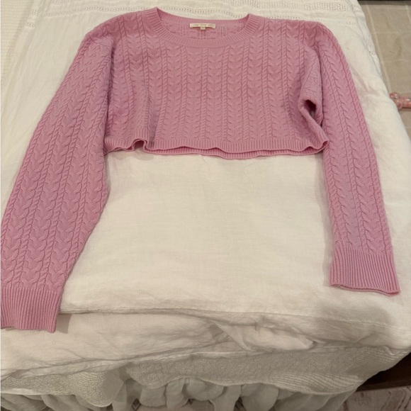 LoveShackFancy Calloway Crop Sweater - Pale Rose - Medium - Picture 3 of 5